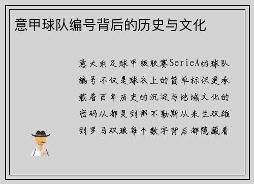 意甲球队编号背后的历史与文化